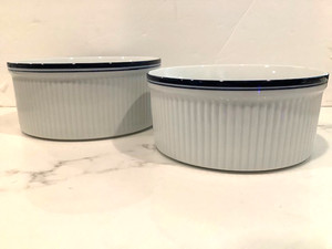 2 DANSK BISTRO WHITE W/ NAVY BLUE RIMS ROUND SERVING BOWLS 7" and 8"