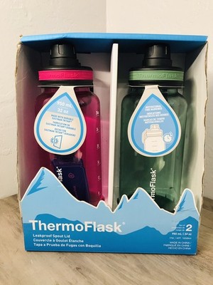 Thermoflask Premium Motivational Water Bottle No Leak Lid 32 Oz 2 Pack BPA Free