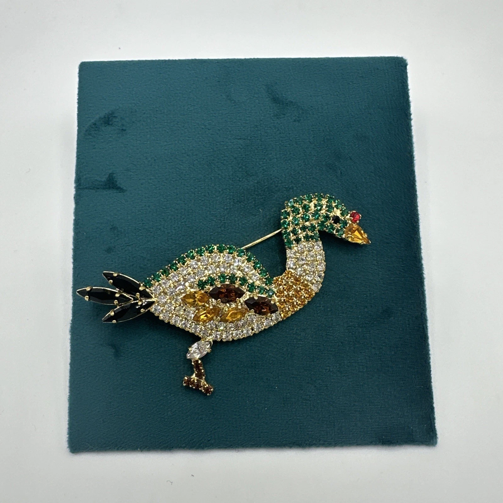 Bijoux Fantaisie Broche Canard Dorée Avec Strass
