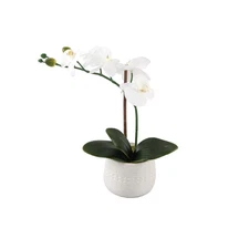 Flora Bunda 12" Real-Touch Orchid in 3.5" Mayan Ceramic Pot, Matte White