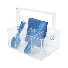 Caddy for Utensils Carrier Acrylic for Forks Spoons Knives Napkins BBQ Picnic