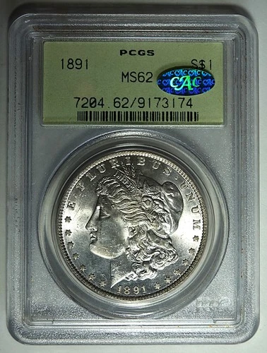 1891 Morgan Dollar PCGS MS62 OGH and CAC