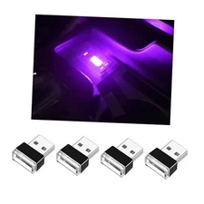  4 PCS USB LED Car Interior Atmosphere Lamp, Portable Mini LED Night Purple