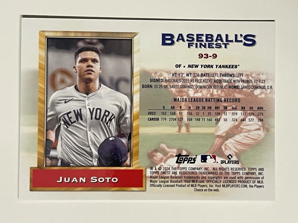 2024 Topps Finest - What If…1993 Finest Prototypes Juan Soto Gold Refractor /50 - Image 3 of 3