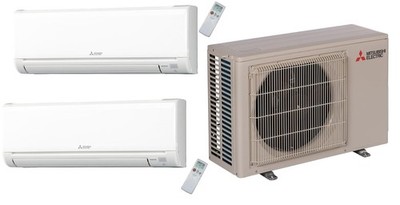 Mitsubishi DUAL ZONE 12K & 12k BTU Ductless Mini Split AC & Heat  R454B SEER 20