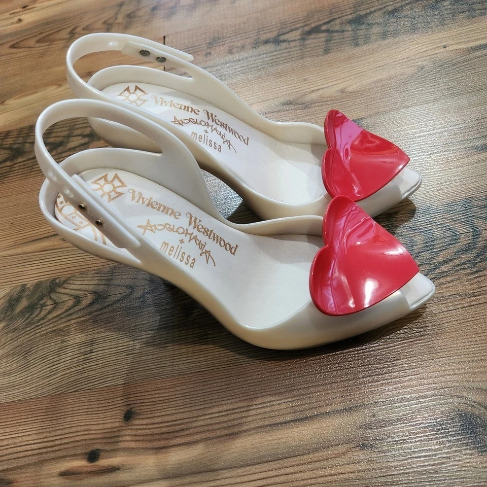 NEW Vivienne Westwood Melissa Red Heart Jelly Slingback Heels Cream Size 7 EU 38 - Image 2 of 4