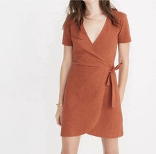 Madewell Texture & Thread Side Tie Faux Wrap Minidress Clay Size Medium