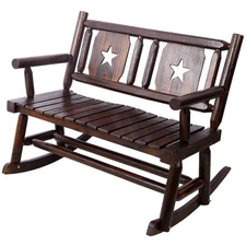Oversized Wood Rocking Chair Bench, 2-Person Carbonized Wood Double Rocker Chair