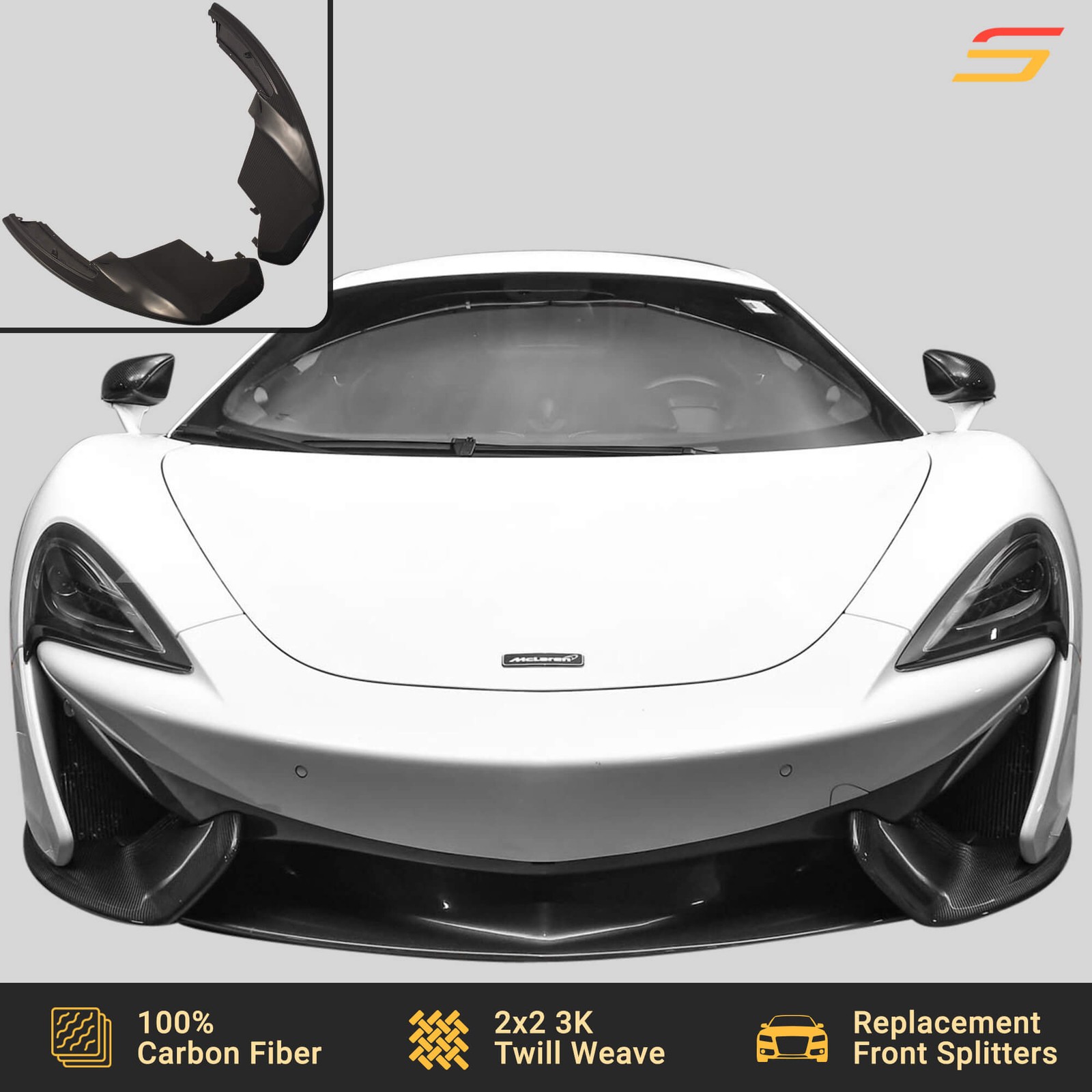Scopione Carbon Front Bumper Side Splitters Lip for McLaren 540C 570S 570GT