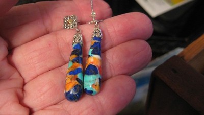 NICE BENHAM/BJC 925 & 18K GOLD MULTI STONE DANGLE EARRINGS