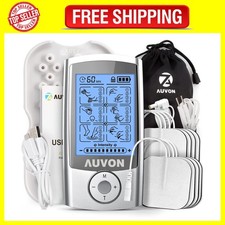 AUVON Rechargeable TENS Unit Muscle Stimulator, 24 Modes 4th Gen A-silver