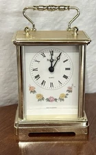 Vtg Bulova Small Gold Tone Floral Mantle Desk Clock Germany Works 6” Handle Art