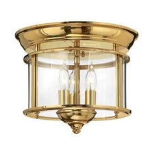 Polished Brass Traditional Triple Bulb Flush Fitting Ceiling Light