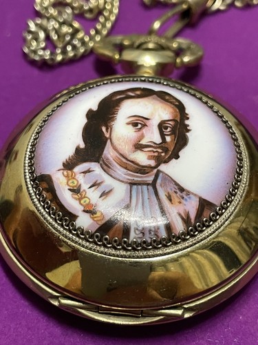 USSR Russian mechanical pocket watch Molnija Enamel Finift Russian Emperor Petr - Picture 4 of 12