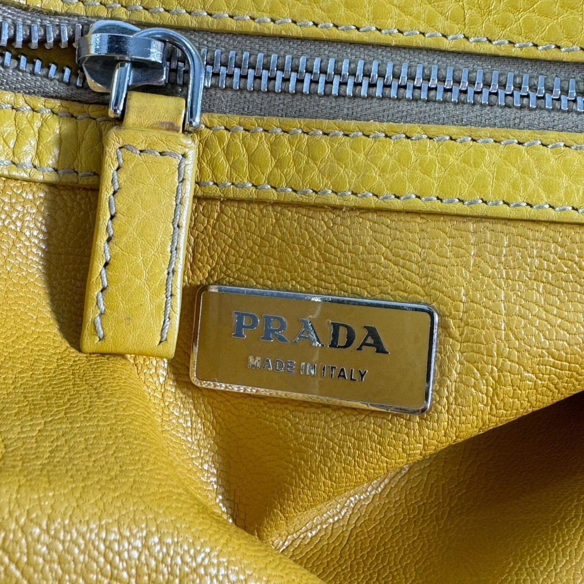 PRADA Yellow Leather Beige Straw Paglia Vitello Daino Satchel Bag 