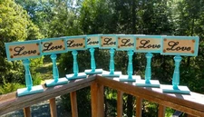 Wedding decor Love signs aqua blue metal and burlap (8)