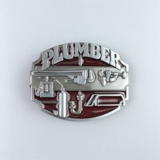 Antique Silver Red Enamel Plumber Belt Buckle Gurtelschnalle