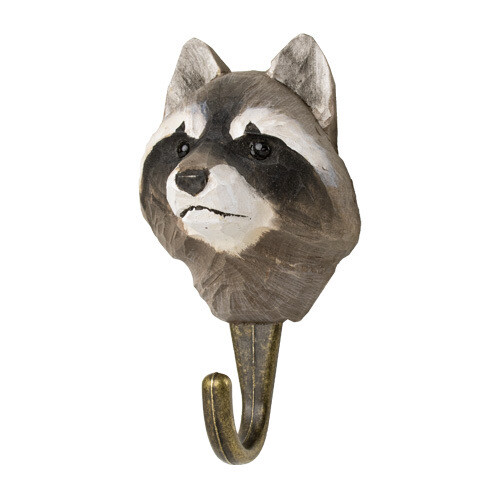 Wildlife Garden Hook Hand Carved Raccoon