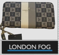 London Fog - NEW - Adalia Signature Zip Around Womens Wallet Wristlet Black