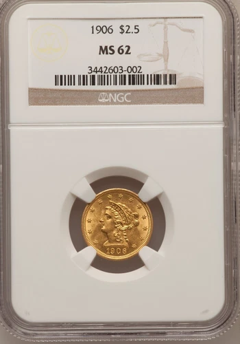 1906 LIBERTY HEAD QUARTER EAGLE $2.5 GOLD NGC MS62