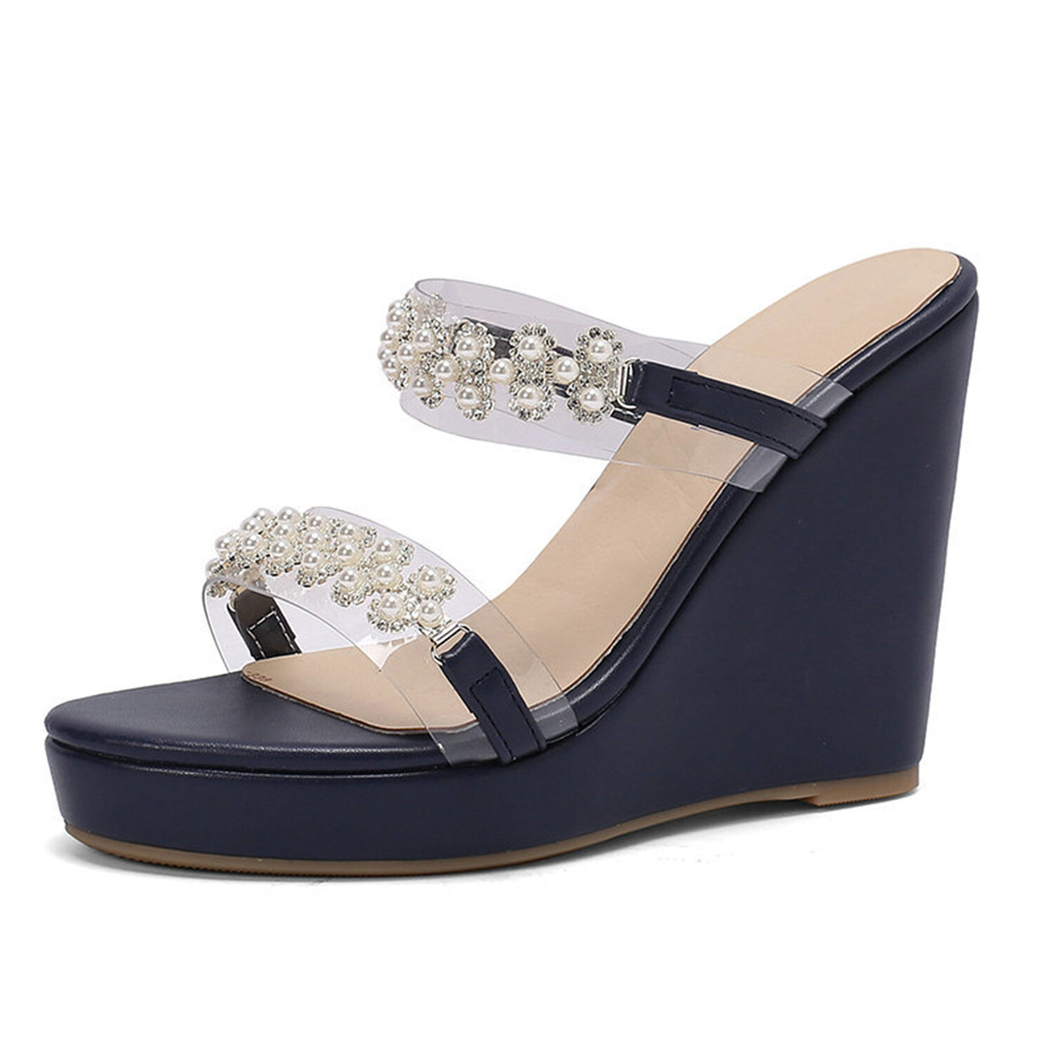 PANTOFOLA D’ORO Sandali donna plateau zeppa tacco slide trasparenti strass perle scarpe eleganti