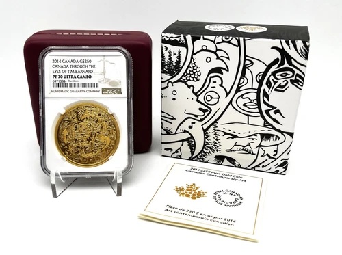 Canada 2014 250$ Through the Eyes of Tim Barnard 2 oz Pure Gold Coin NGC PF70