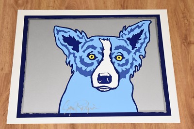 T*o様 【美品】motto_kuma dog blue George Rodrigue Blue Dog Top Dog Silver Silkscreen Print Signed
