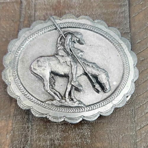 Vintage 1982 Belt Buckle Siskiyou End of the Trail Native American Art History