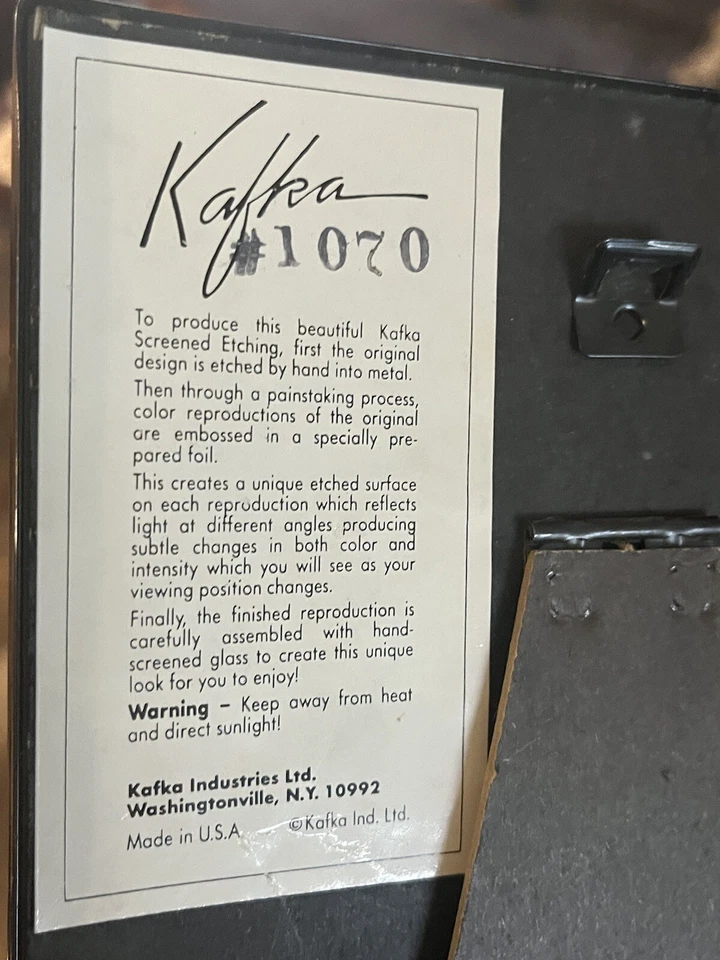 Vintage Kafka Screened HAND ETCHED Glass 6" Picture ROSES numbered USA - Image 3 of 4