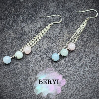 Beryll Ohrringe - mehrfarbig - 925 Sterling Silber - drahtumwickelt - Edelsteine E344