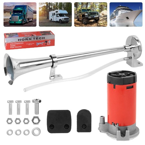 12V Single Trumpet Air Horn Kit 150dB Super Loud Truck Lorry Boat Train 17 Inch - Picture 3 of 11