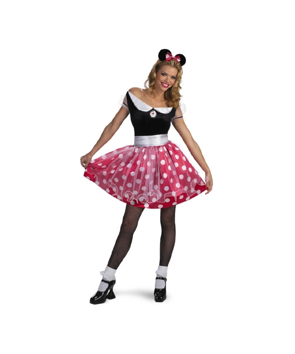 Minnie Mouse Licensed Disney Women's 2Pc Red /Blk/White Costume Dress  Headband