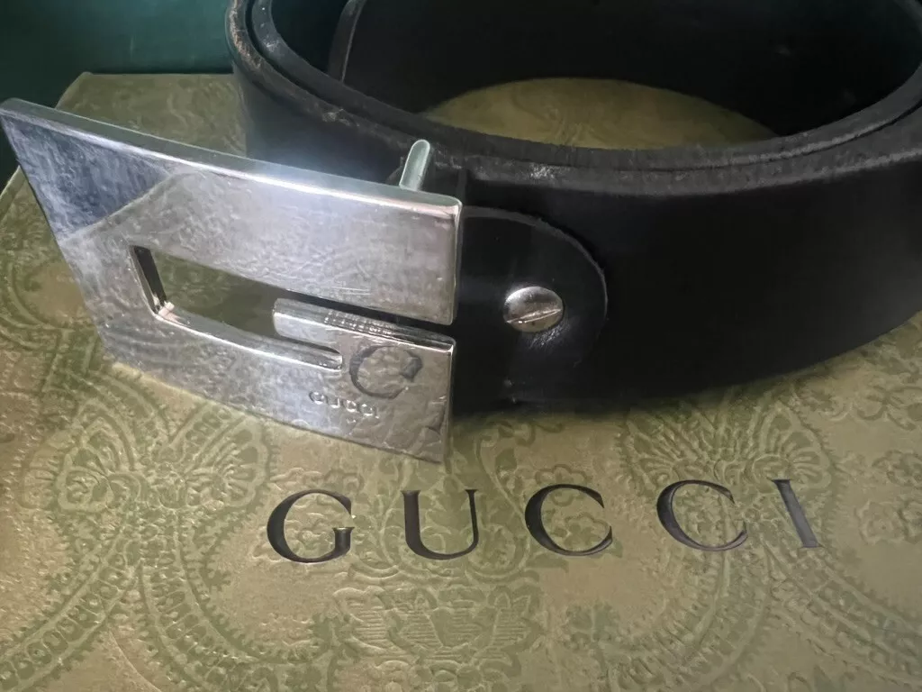Gucci Gürtel Herren Gürtel Schwarz Leder Länge 108 Vintage