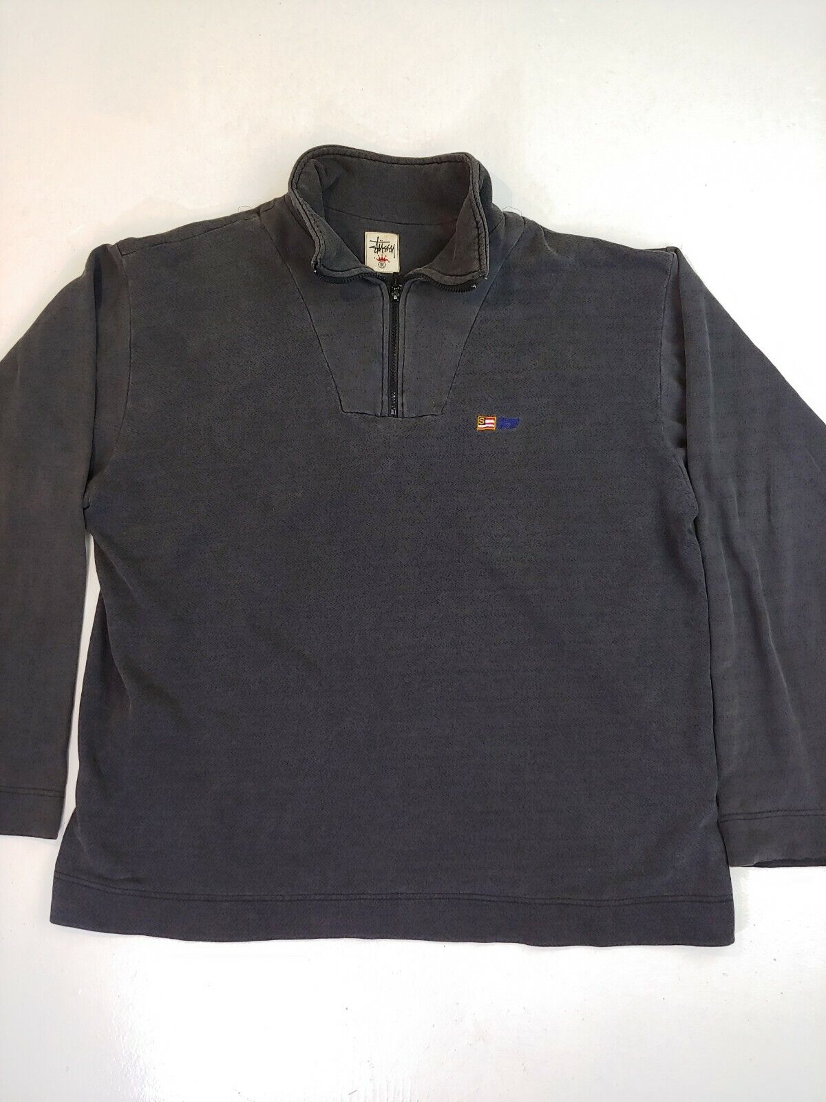 VTG Stussy 1/4 Zip Pullover Sweatshirt USA made polo sport faded