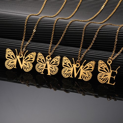 A-Z Alphabet Letter Gold/Silver Stainless Steel Necklace Initial Name Pendant - Picture 3 of 8