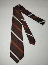 Vintage 70s Monsieur Cravatieur Brown Rust Orange Striped Herringbone Polyester