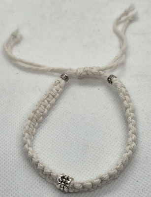 Handmade Macrame Bracelet White With Silver Beads