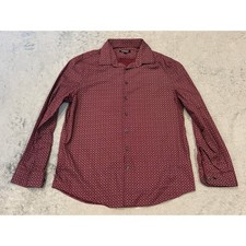 Express Mens Extra Slim Fit Shirt Large Burgundy Geometric Print Long Sleeve L
