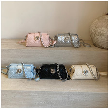 Quilted Chain Mini Bag - Lock Crossbody Phone Bag