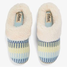 Blue Knit Faux Fur Slippers dluxe by Dearfoams Carol Women's Size M