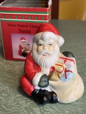 Vintage Hand Painted Ceramic Santa Sitting with His Bag of Gifts Original Box