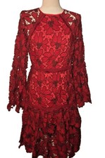 Zimmerman Red Lace with Ruffle Long Sleeve Fit Fair Mid Dress Size S Modified