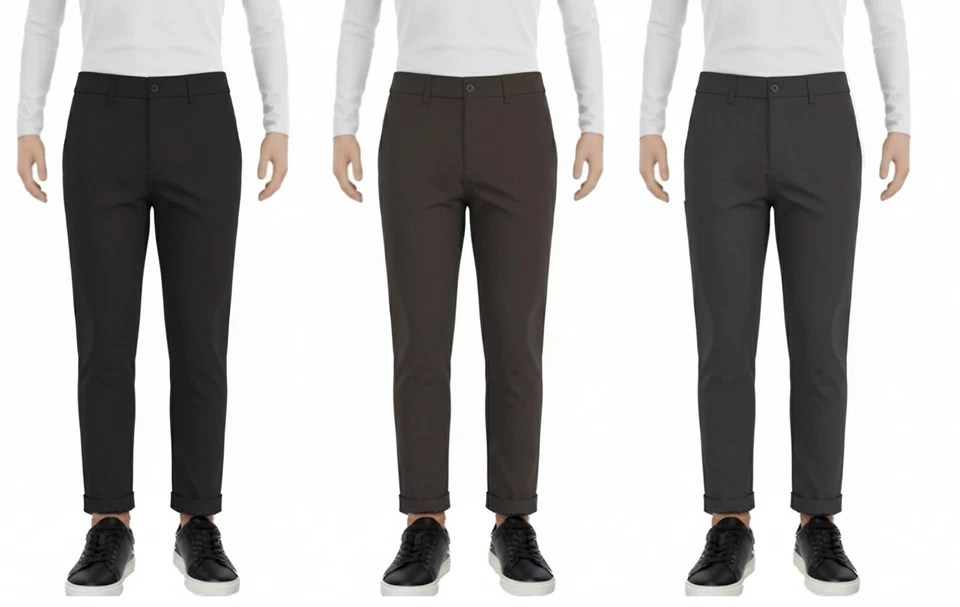 Pantaloni Uomo Lungo Invernale Elastico Con Bottone Tinta Unita Casual comodo - Immagine 2 di 4