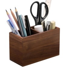 Walnut Pencil Holder Double Slots Wood Pen Holder for Desk