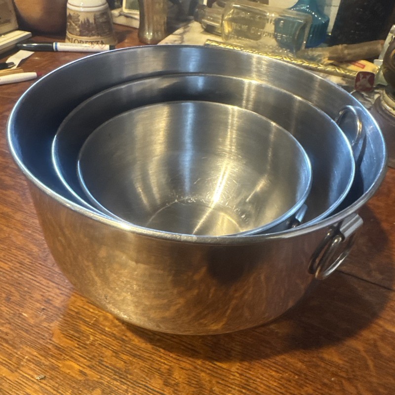 Set of 3 Farberware Nesting Mixing Bowls #734 Stainless Steel Double Thumb Rings