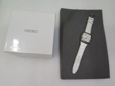seltener Seiko Chronograph SND889 von 2011 eckig weißes Zifferblatt Lederband