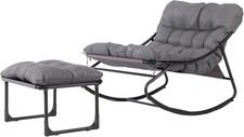 Grey Rocking Chair with Ottoman, Cushioned Lounge for Indoor Outdoor, 400lbs