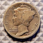 1919 S Winged Liberty Mercury 90% SILVER Dime G-VG Average Circulated Condition