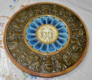 Mythical Bacchus Griffin Austria Majolica Charger Plate 19th C. Schutz Celli