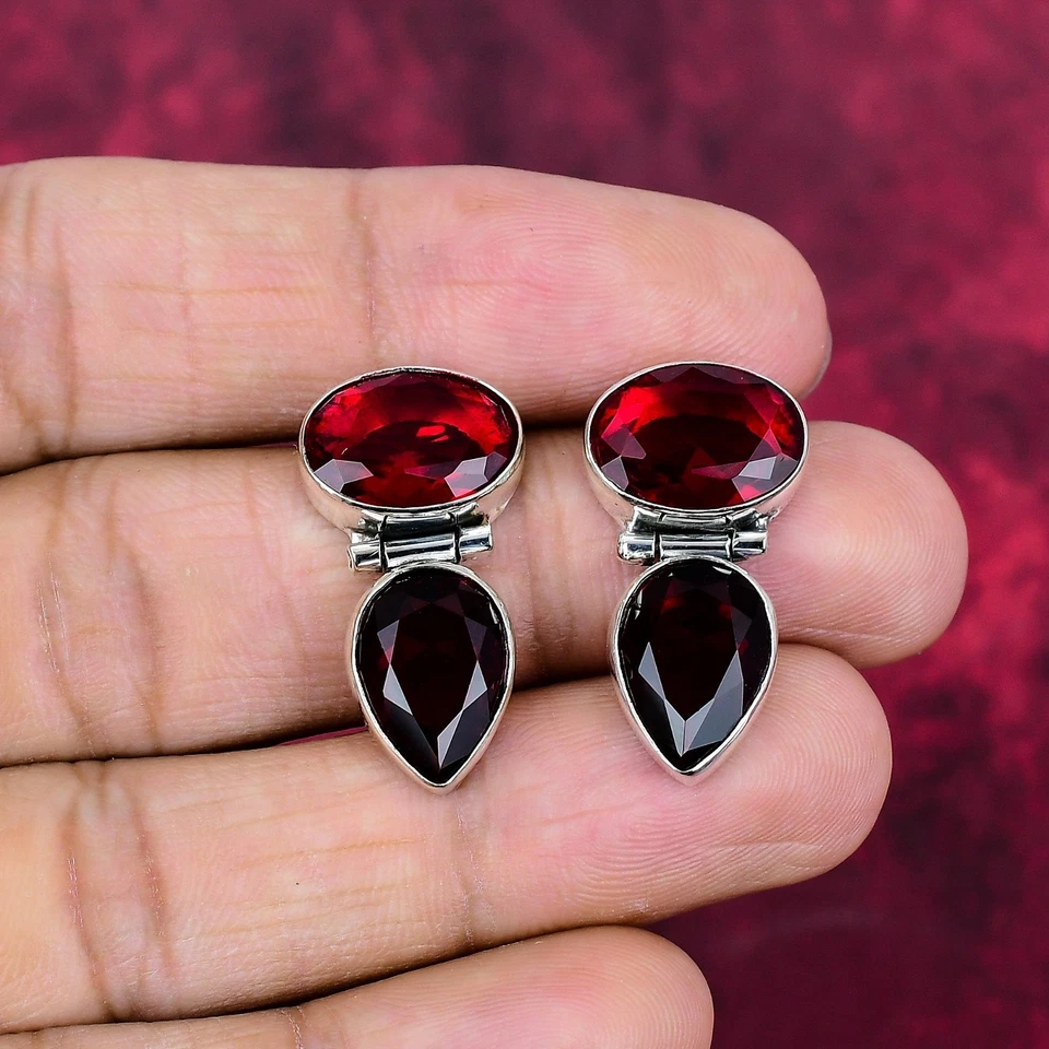 Garnet Balancing Gemstones Handmade 925 Sterling Silver Jewelry Earring - Image 3 of 4